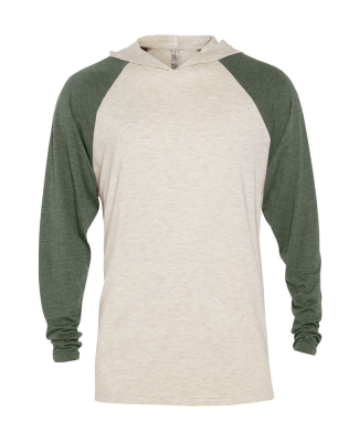 Soffe P909TS ADULT TRI BLEND RAGLAN HOODIE in Oatml hthr body/moss sleeve j27