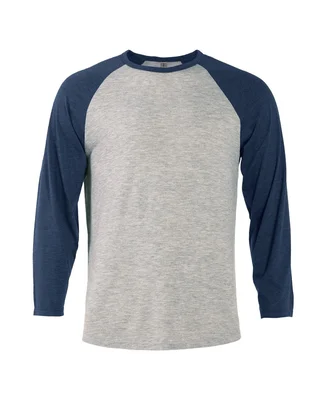 Soffe P611TS Adlt Raglan TRI in Athl hthr body/navy sleeve j21