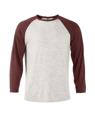 Soffe P611TS Adlt Raglan TRI in Oatmeal/maroon j26