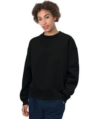 Bayside Apparel 7702 Women's USA-Made Fleece Crewn in Black