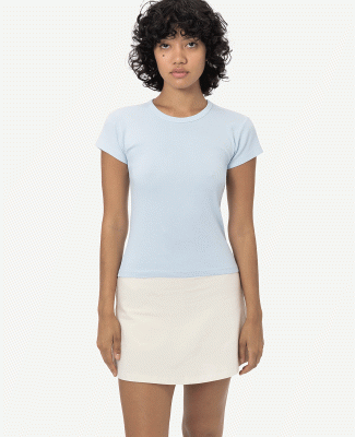 Los Angeles Apparel 43021GD GD Cap Sleeve Baby Tee in Light blue