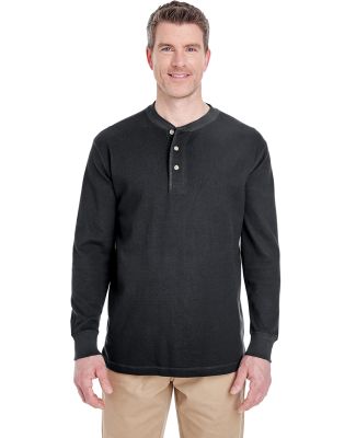 8456 UltraClub® Adult Mini Thermal Cotton Henley in Black