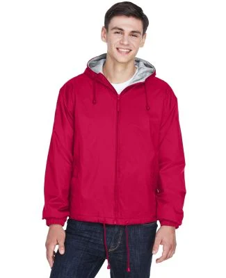 8915 UltraClub® Adult Nylon Fleece-Lined Hooded J in Red