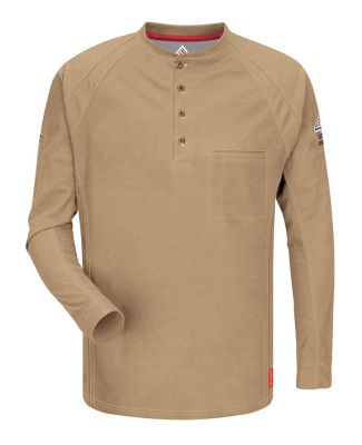 Bulwark QT20 Long Sleeve Henley in Khaki