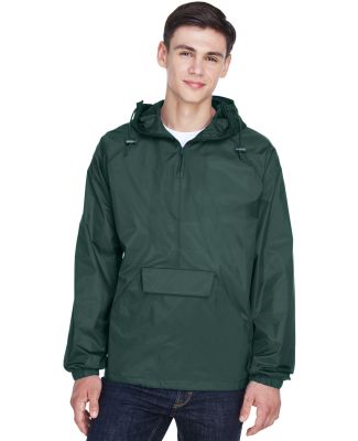 8925 UltraClub® Adult 1/4-Zip Hooded Nylon Pullov in Forest green