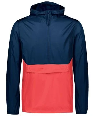 Holloway 229534 Packable Quarter-Zip Jacket in Navy/ scarlet