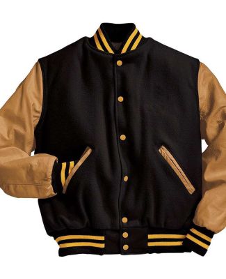 Holloway 224183 Varsity Wool Jacket in Black/ light gold/ light gold