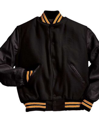 Holloway 224183 Varsity Wool Jacket in Black/ light gold/ white