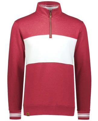 Holloway 229565 All-American Fleece Colorblocked Q in Scarlet heather/ white