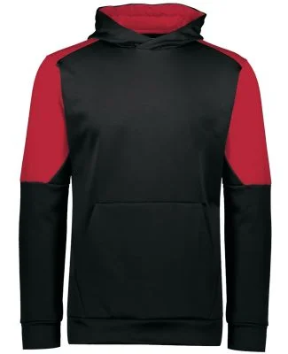Holloway 222640 Youth Blue Chip Hooded Sweatshirt in Black/ scarlet