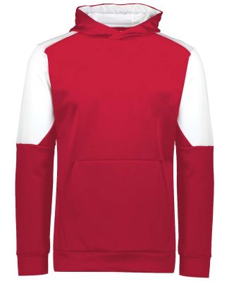 Holloway 222640 Youth Blue Chip Hooded Sweatshirt in Scarlet/ white