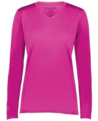 Holloway 222824 Women's Momentum Long Sleeve V-Nec in Power pink