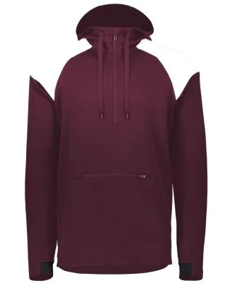 Holloway 222584 Limitless Quarter-Zip Hooded Pullo in Maroon/ white