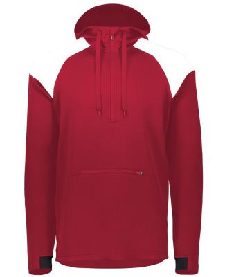 Holloway 222584 Limitless Quarter-Zip Hooded Pullo in Scarlet/ white