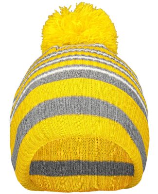 Holloway 223815 8 1/2" Spirit Pom Beanie in Gold/ heather grey/ white