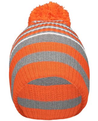 Holloway 223815 8 1/2" Spirit Pom Beanie in Orange/ heather grey/ white