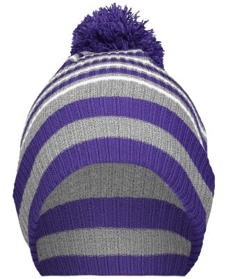 Holloway 223815 8 1/2" Spirit Pom Beanie in Purple/ heather grey/ white