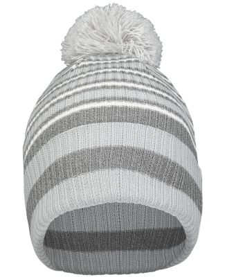 Holloway 223815 8 1/2" Spirit Pom Beanie in Silver/ heather grey/ white