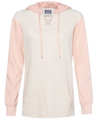 MV Sport W20145 Women’s French Terry Hooded Pull in Cameo pink/ oatmeal