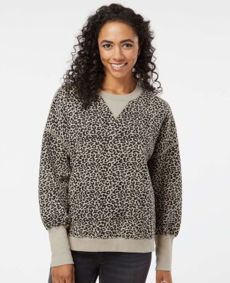 MV Sport W22712 Women's Sueded Fleece Crewneck Swe in Atmosphere/ black leopard