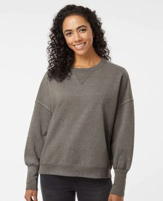 MV Sport W22712 Women's Sueded Fleece Crewneck Swe in Charcoal