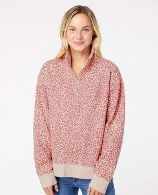 MV Sport W22713 Women's Sueded Fleece Quarter-Zip  in Cameo pink/ orchid ice leopard