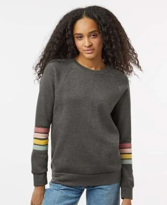 MV Sport W23152 Women's Striped Sleeves Crewneck S in Charcoal