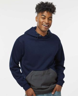 MV Sport 23112 Mixed Media Hooded Sweatshirt in Navy/ charcoal