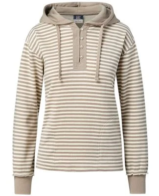 MV Sport W24128 Women's Alina Henley Hooded Sweats in Atmosphere/ ecru stripe