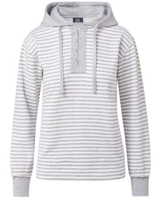 MV Sport W24128 Women's Alina Henley Hooded Sweats in Heather grey/ white stripe
