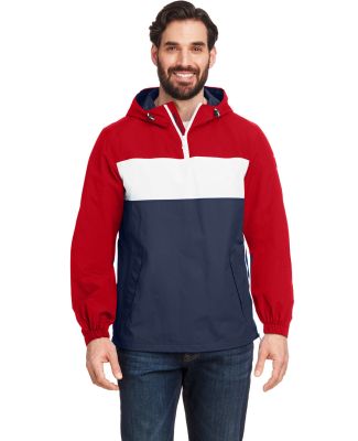 Nautica N17174 Windward Anorak Hooded Quarter-Zip  in Red/ white/ navy