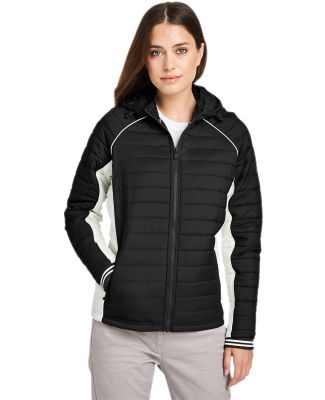 Nautica N17187 Women's l Mile Hooded Puffer Jacket in Black/ antique white
