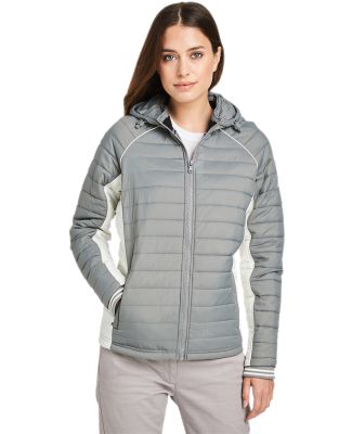 Nautica N17187 Women's l Mile Hooded Puffer Jacket in Graphite/ antique white