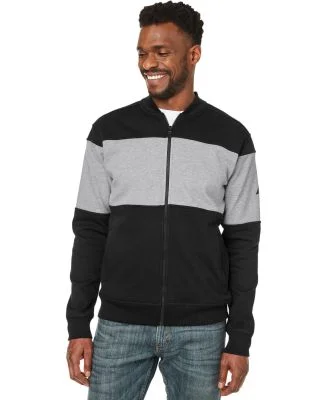 Nautica N17928 Anchor Fleece Colorblocked Bomber J in Black/ oxford heather