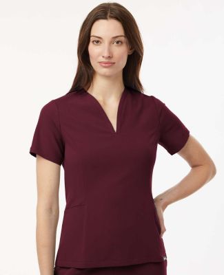 Jaanuu W10003 Women's Calix Fit & Flare Scrub V-Ne in Burgundy