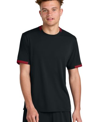 Sport Tek ST440 Sport-Tek Club Short Sleeve Crew in Blk/dpred