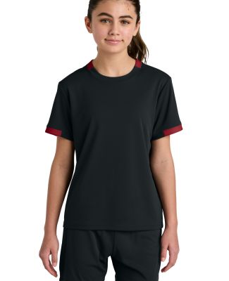 Sport Tek YST440 Sport-Tek Youth Club Short Sleeve in Blk/dpred