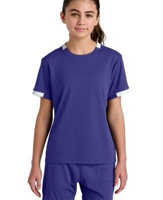 Sport Tek YST440 Sport-Tek Youth Club Short Sleeve in Purple/wh