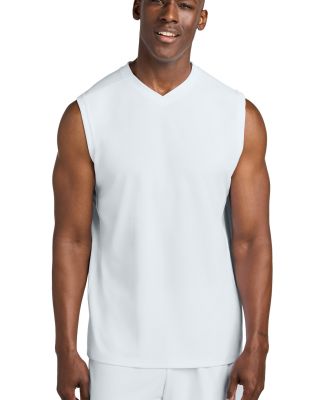Sport Tek ST441 Sport-Tek Club Sleeveless V-Neck in Wht/wht