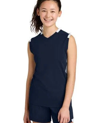 Sport Tek YST441 Sport-Tek Youth Club Sleeveless V in Trnv/white
