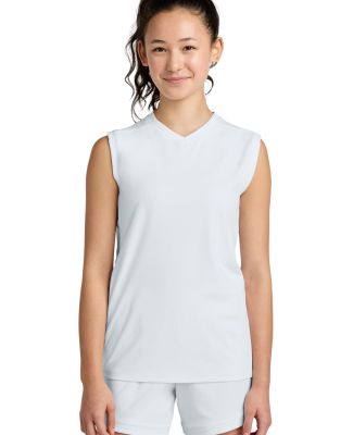 Sport Tek YST441 Sport-Tek Youth Club Sleeveless V in Wht/wht