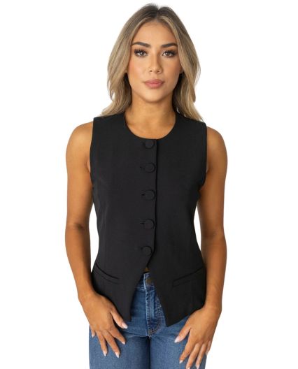 Stilo Apparel FS30666 KNIT CREPE FITTED VEST FEAT  in Black