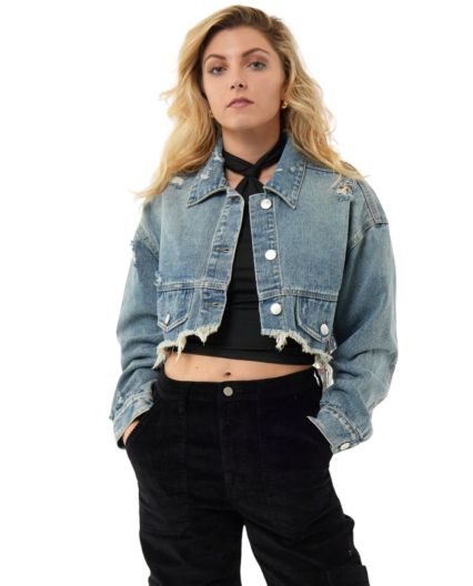 Stilo Apparel FS29226 Cropped Denim Jacket in Denim