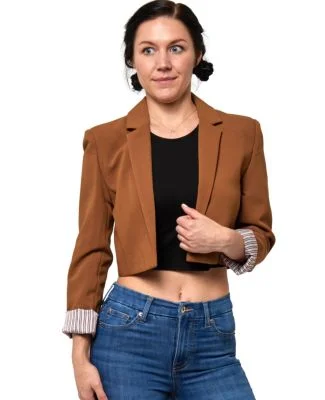 Stilo Apparel FS27396 Cropped Blazer Jacket in Brown