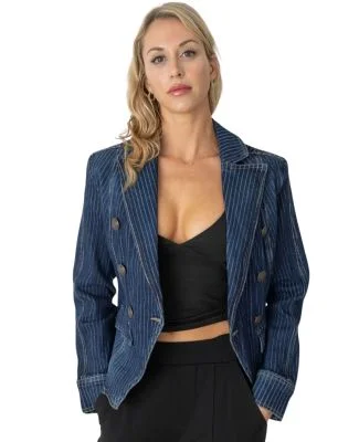Stilo Apparel FS30053 DOUBLE BREASTED FITTED BLAZE in Pinstripe denim
