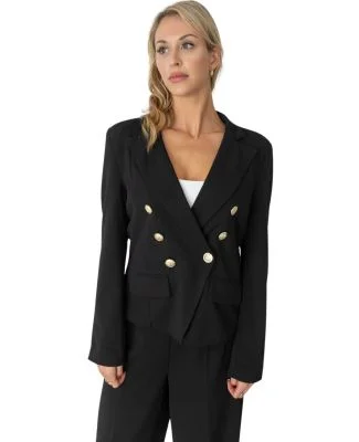 Stilo Apparel FS29894 KNIT CREPE NOTCHED LAPEL COL in Black