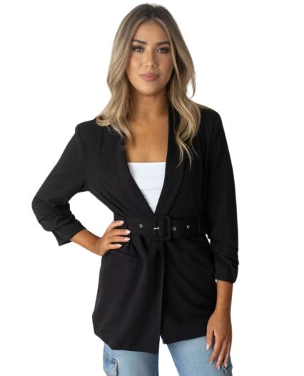Stilo Apparel FS27918 KNIT CREPE DOUBLE BREASTED B in Black