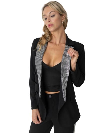 Stilo Apparel FS30068 GLITZY RHINESTONE COLLAR DOU in Black