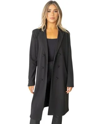 Stilo Apparel FS26361 KNIT CREPE LONG BLAZER WITH  in Black