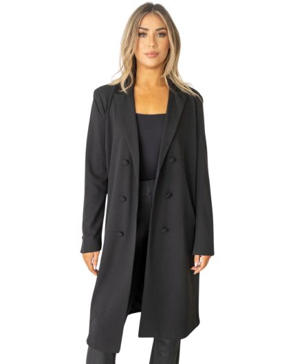 Stilo Apparel FS26361 KNIT CREPE LONG BLAZER WITH  in Black